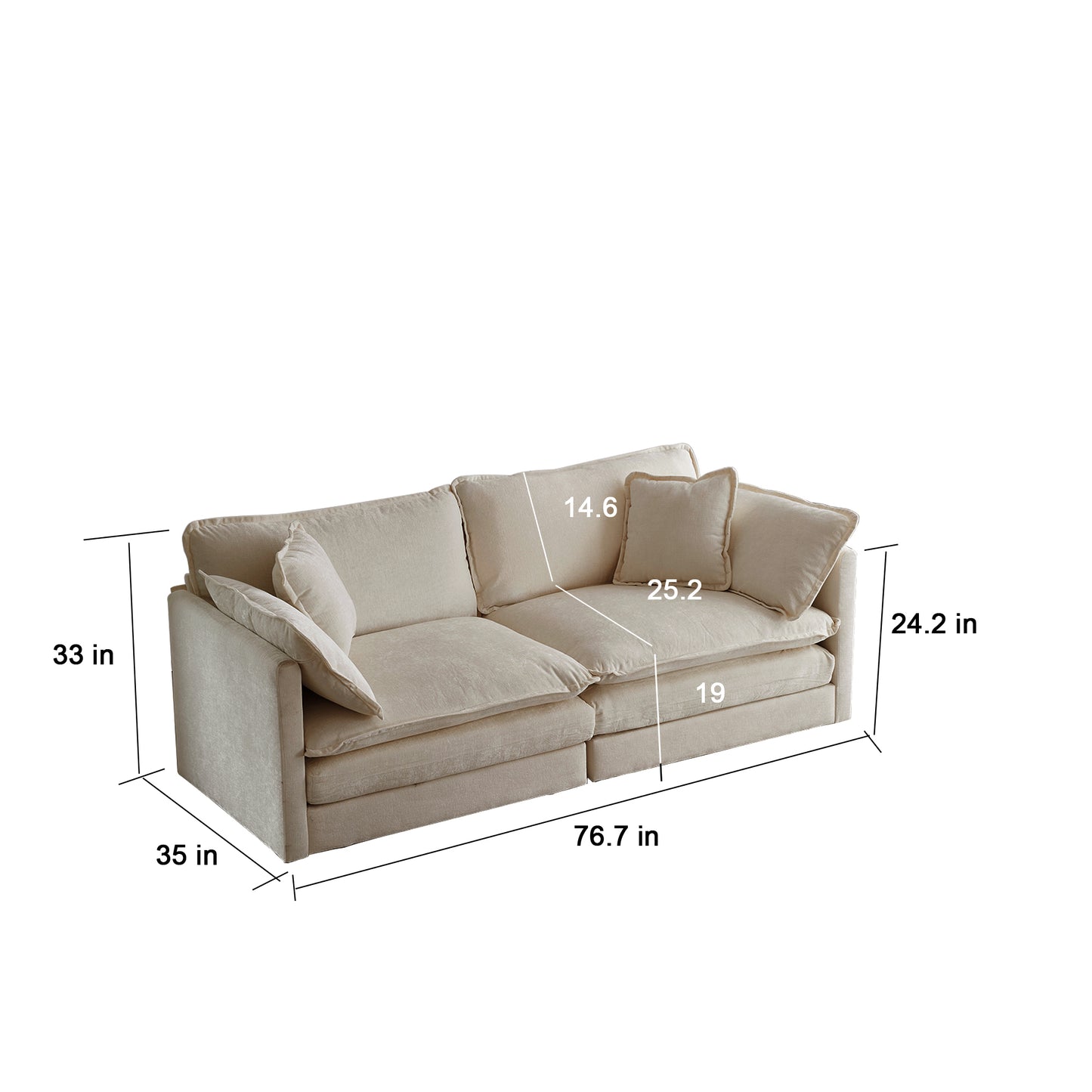 [SantaChoice] Modern Fabric Loveseat Sofa Couch for Living Room, Upholstered Large Size Deep Seat 2-Seat Sofa with 4 Pillows ,Beige Chenille