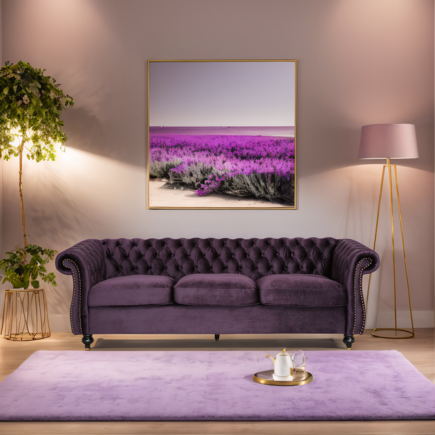 [SantaChoice] Luxurious 3-Seater Purple Velvet Sofa, Featuring a Classic Design with Modern Elegance, Perfect for Adding Sophistication and Style to Any Living Room, Plush Comfort and Durable Craftsmanship