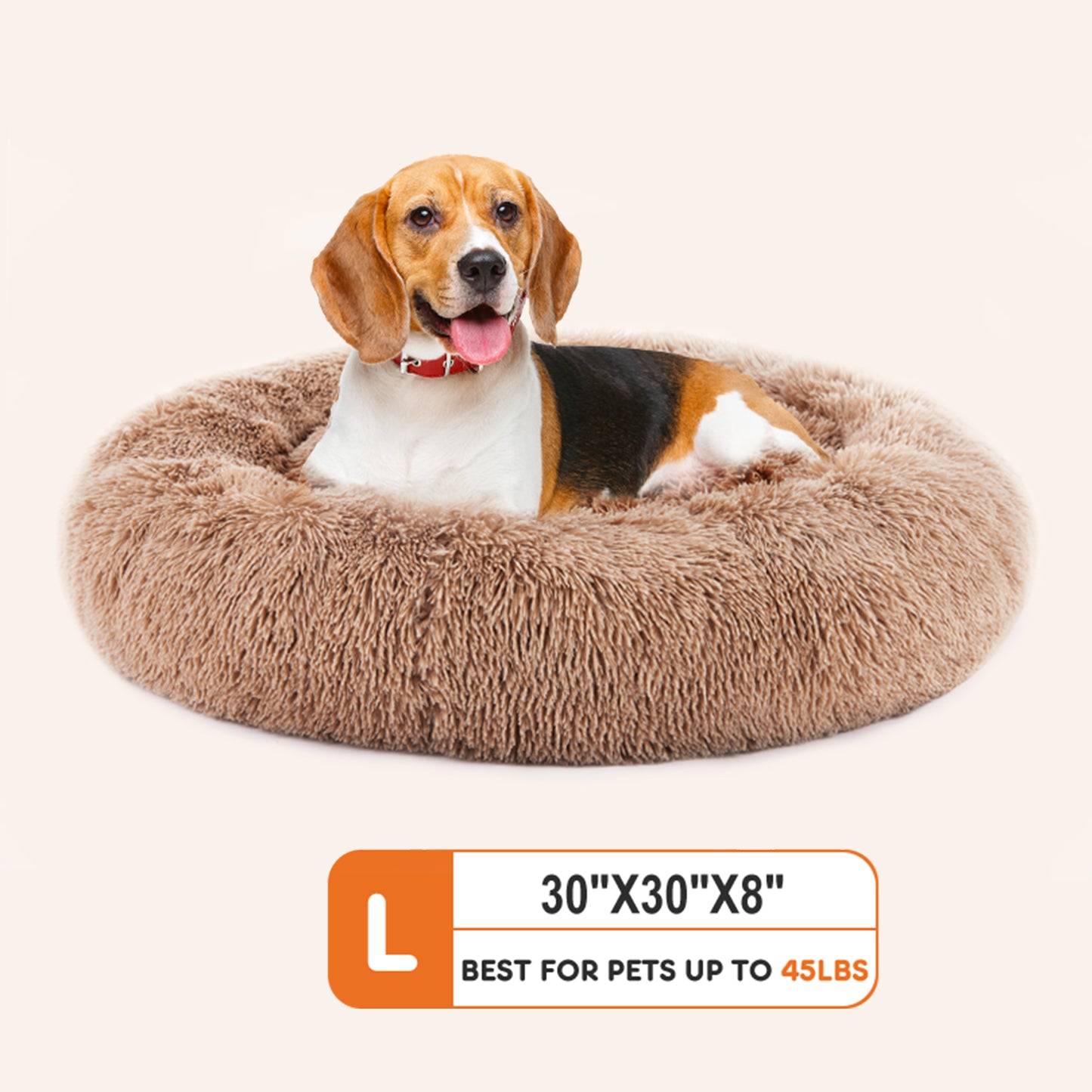 Anti-Slip Round Fluffy Plush Faux Fur Cat Bed, large  Brown