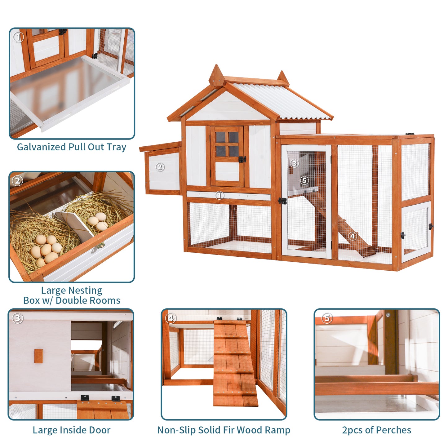 Weatherproof Outdoor Chicken Coop with Nesting Box, Outdoor Hen House with Removable Bottom for Easy Cleaning, Weatherproof Poultry Cage, Rabbit Hutch, Wood Duck House