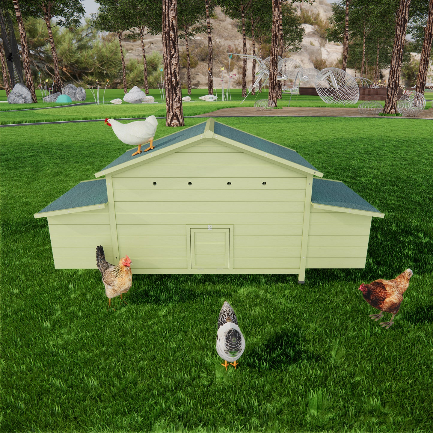 11.12 ft²  Large Wooden Chicken Coop Outdoor Hen House Poultry Cage with 2 Free-range Doors ,2 Nesting Boxes,chicken perch inside