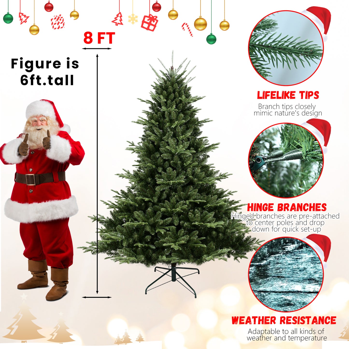 9FT Christmas Tree Simulate Nature Advanced Materials Premium Hinged Spruce Artificial Douglas Firs Tree, Christmas Holiday Party Atmosphere Decoration New Year Celebration PE+PVC Xmas Tree