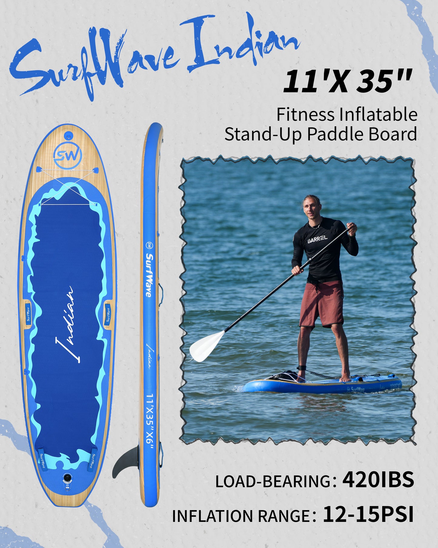 Inflatable Stand Up Paddle Board 11'x34"x6" With Accessories