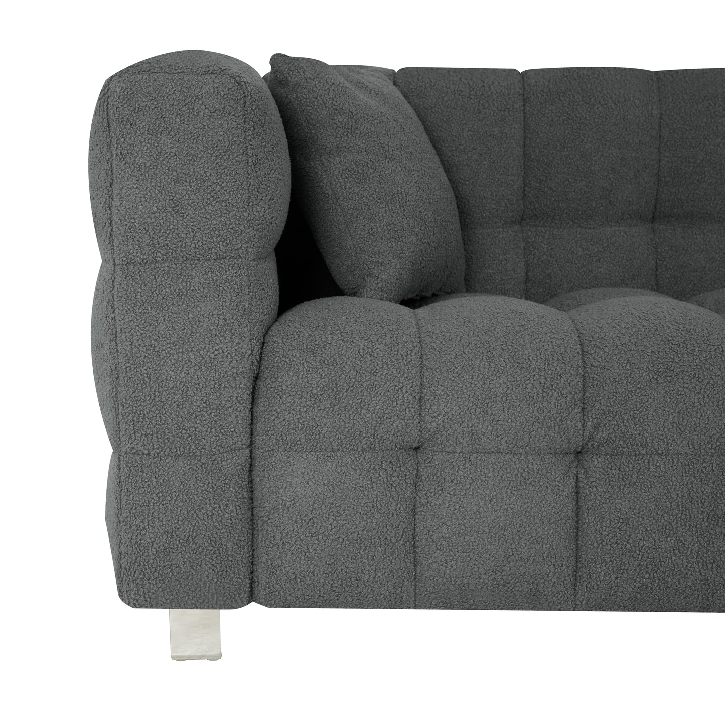 [SantaChoice] Grey teddy fleece sofa 80 inch discharge in living room bedroom with two throw pillows hardware foot support