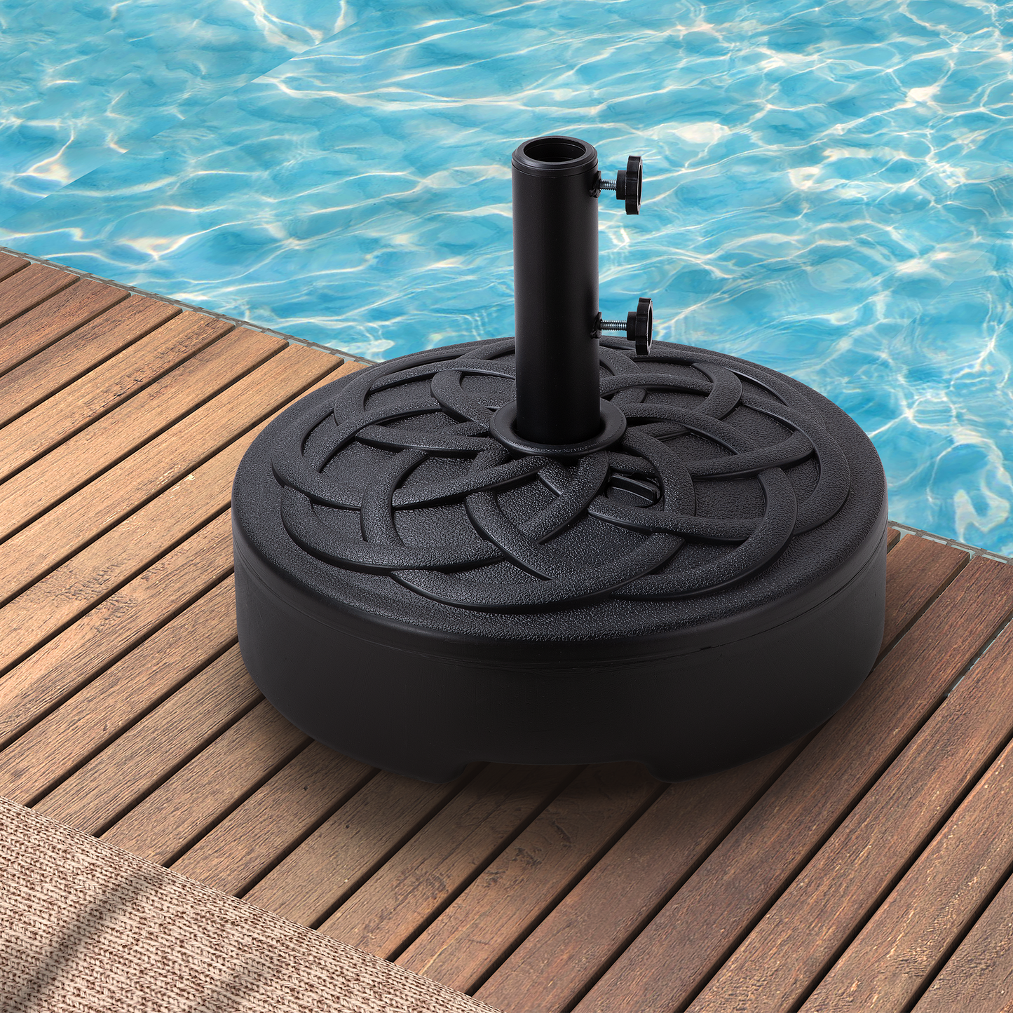 Round Patio Umbrella Base, Outdoor Umbrella Stand for Universal Umbrella Pole, Water or Sand Filled, 50lbs Weight Capacity - Black