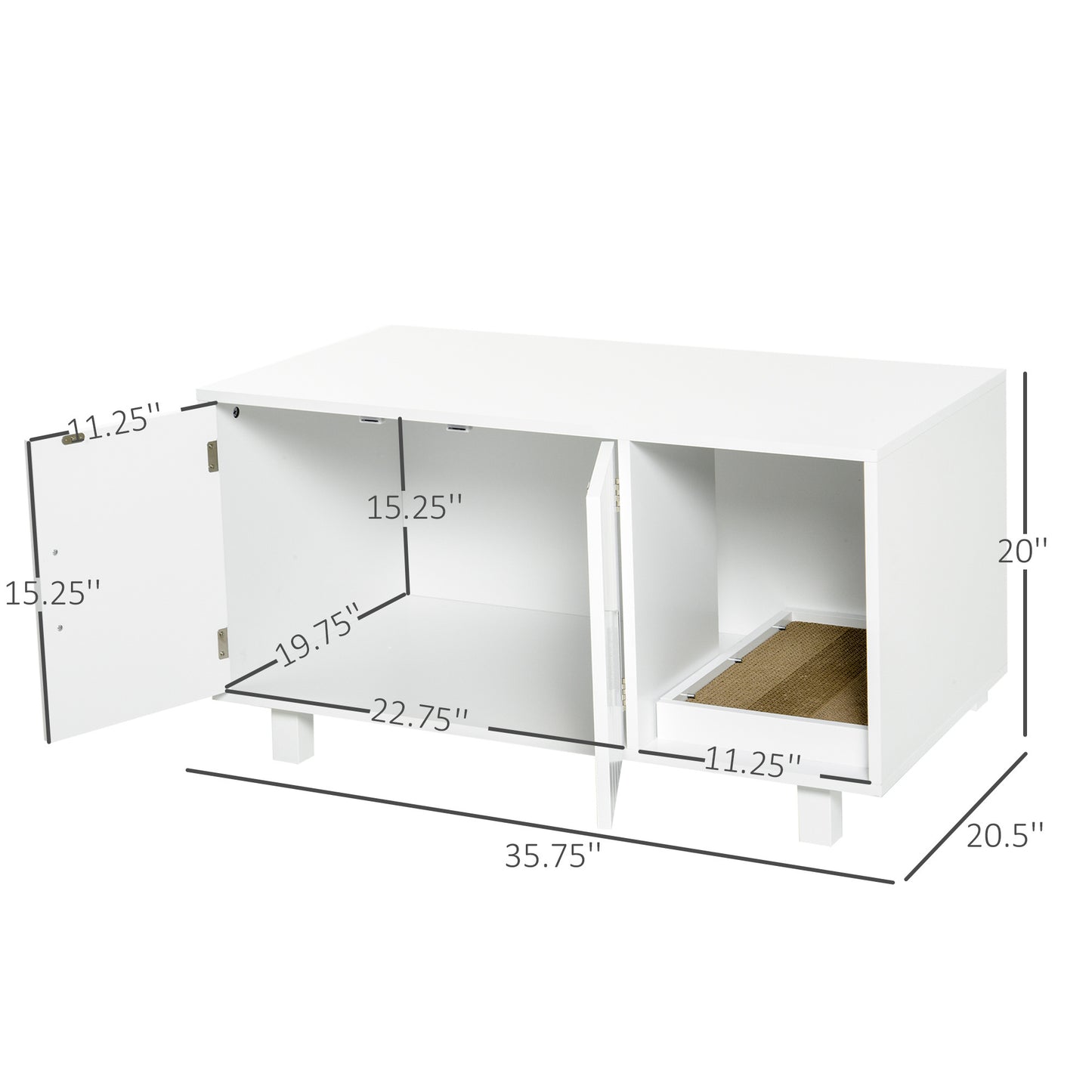 Wooden Cat Litter Box Enclosure & House, Kitty Hidden Washroom, with End Table Design, Scratcher, & Magnetic Doors, White