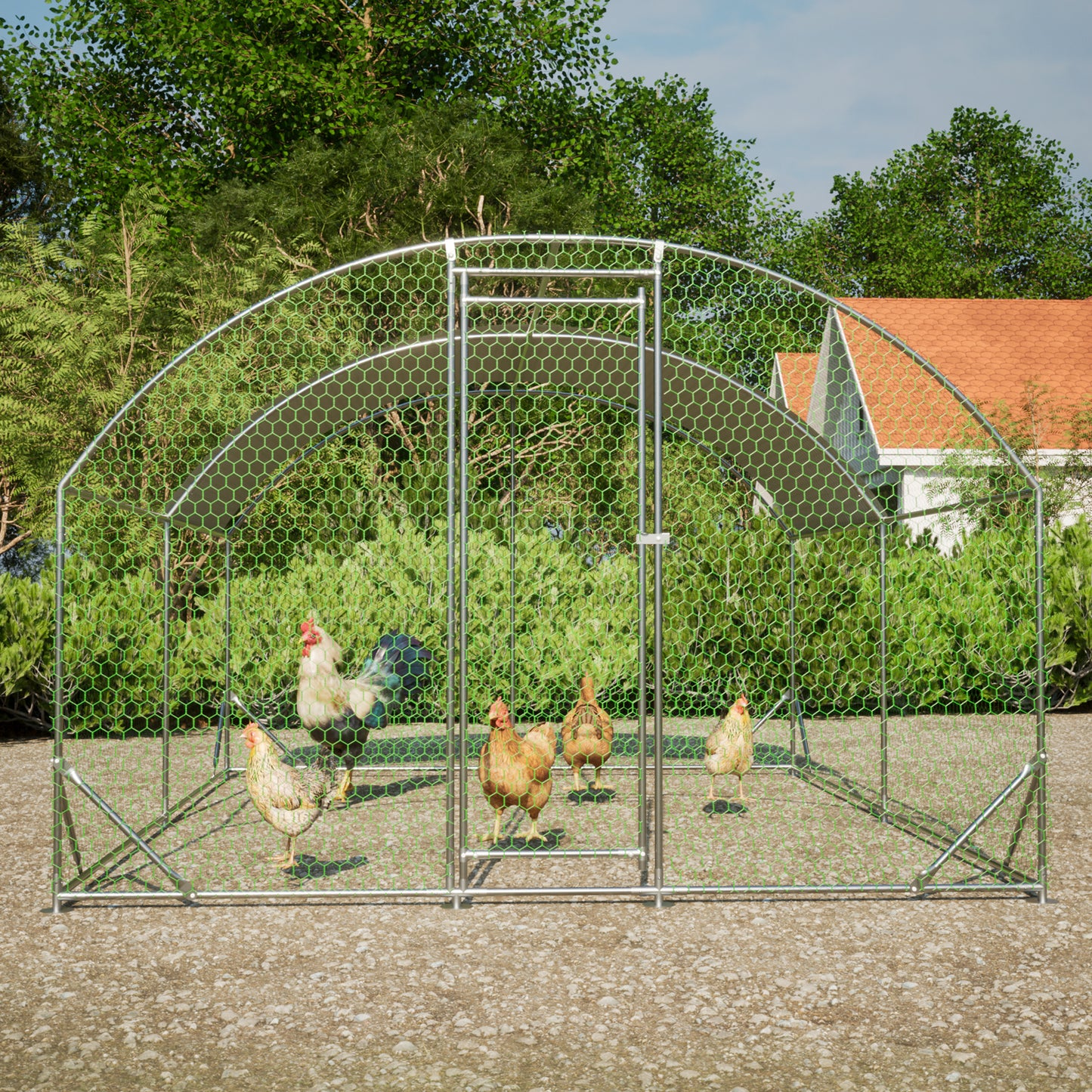 Large Chicken Coop Metal Chicken Run with Waterproof and Anti-UV Cover, Dome Shaped Walk-in Fence Cage Hen House for Outdoor and Yard Farm Use, 1" Tube Diameter, 9.84' x 13.12' x 6.56'