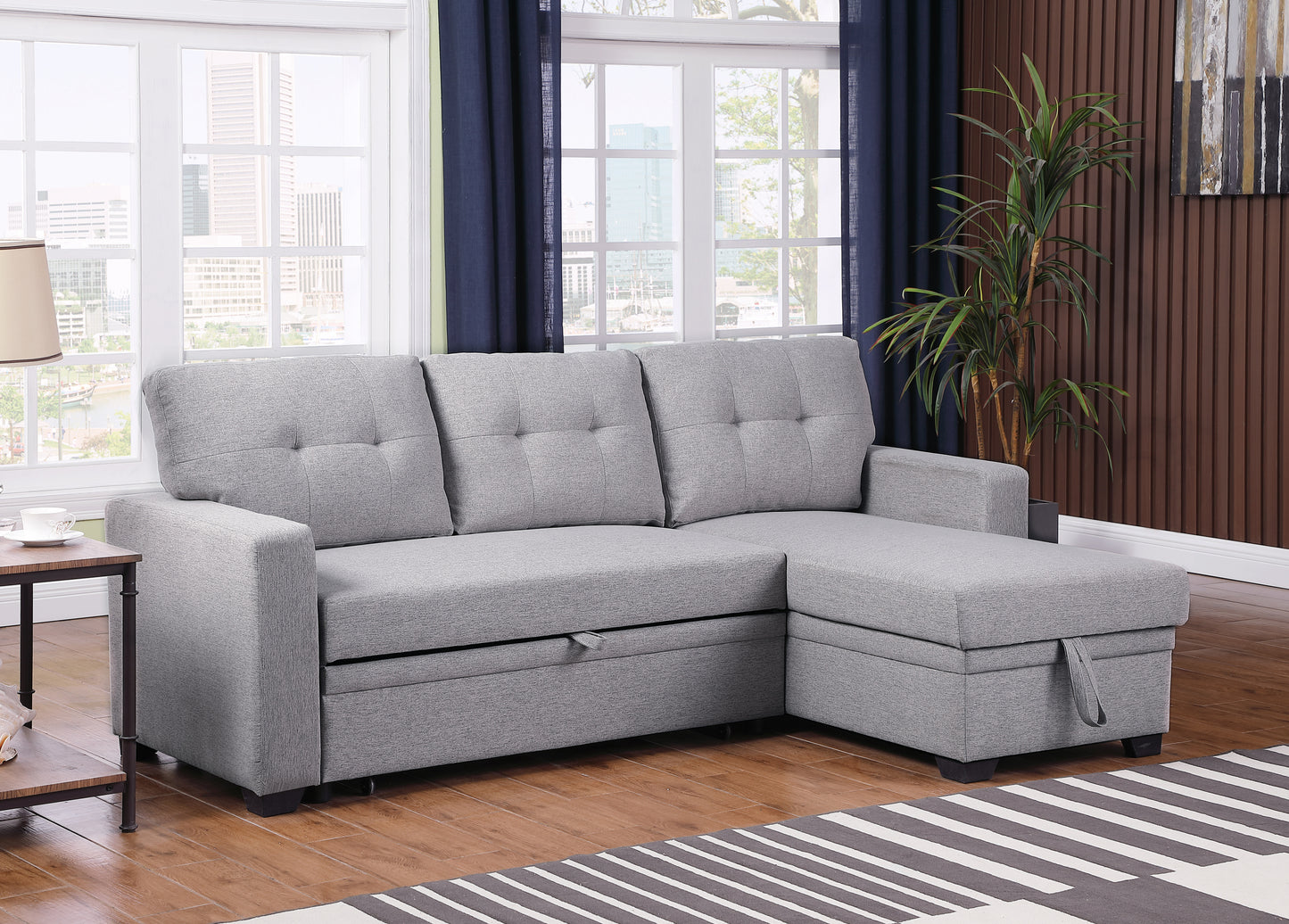 [SantaChoice] Upholstered Pull out Sectional Sofa with Chaise