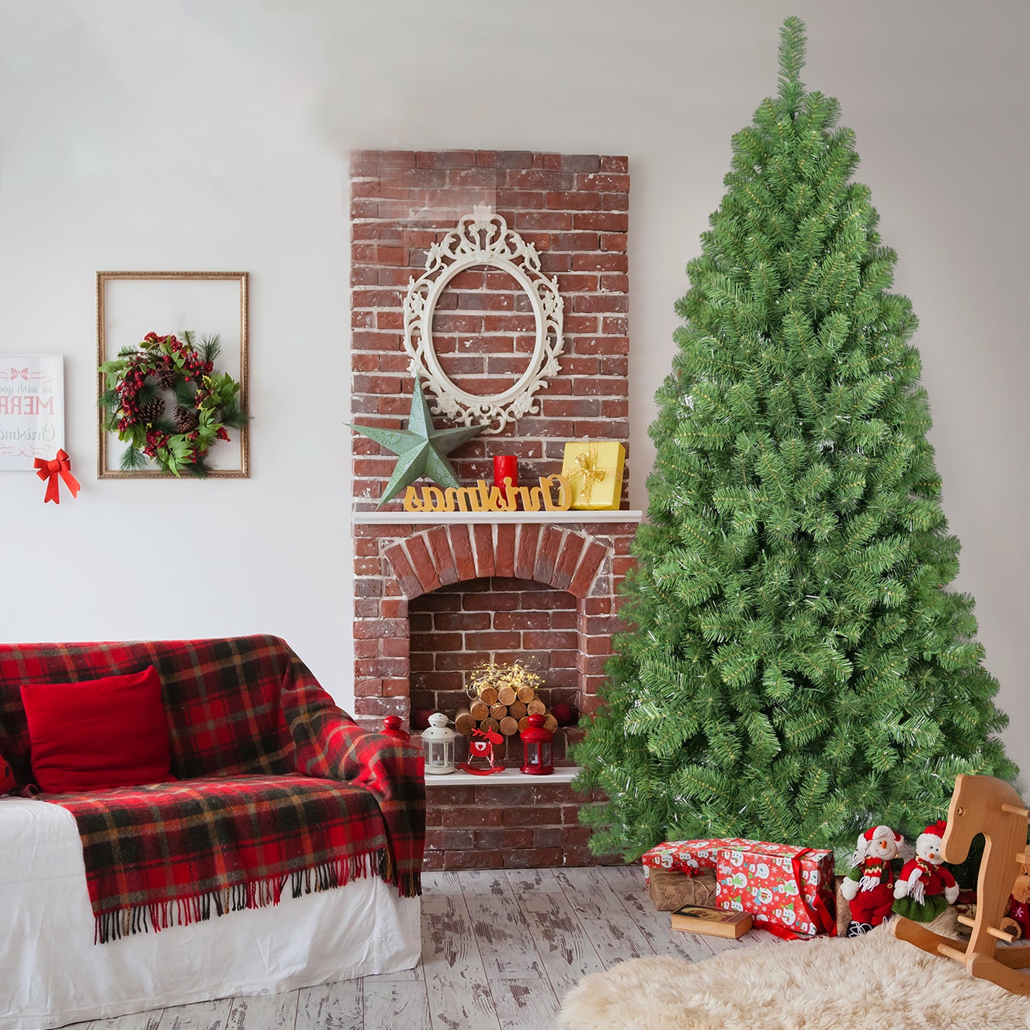 7FT Green PVC Christmas Tree with 1,064 Memory Wire Tips – Self-Fluffing Branches for a Perfectly Shaped, Effortless Holiday Display