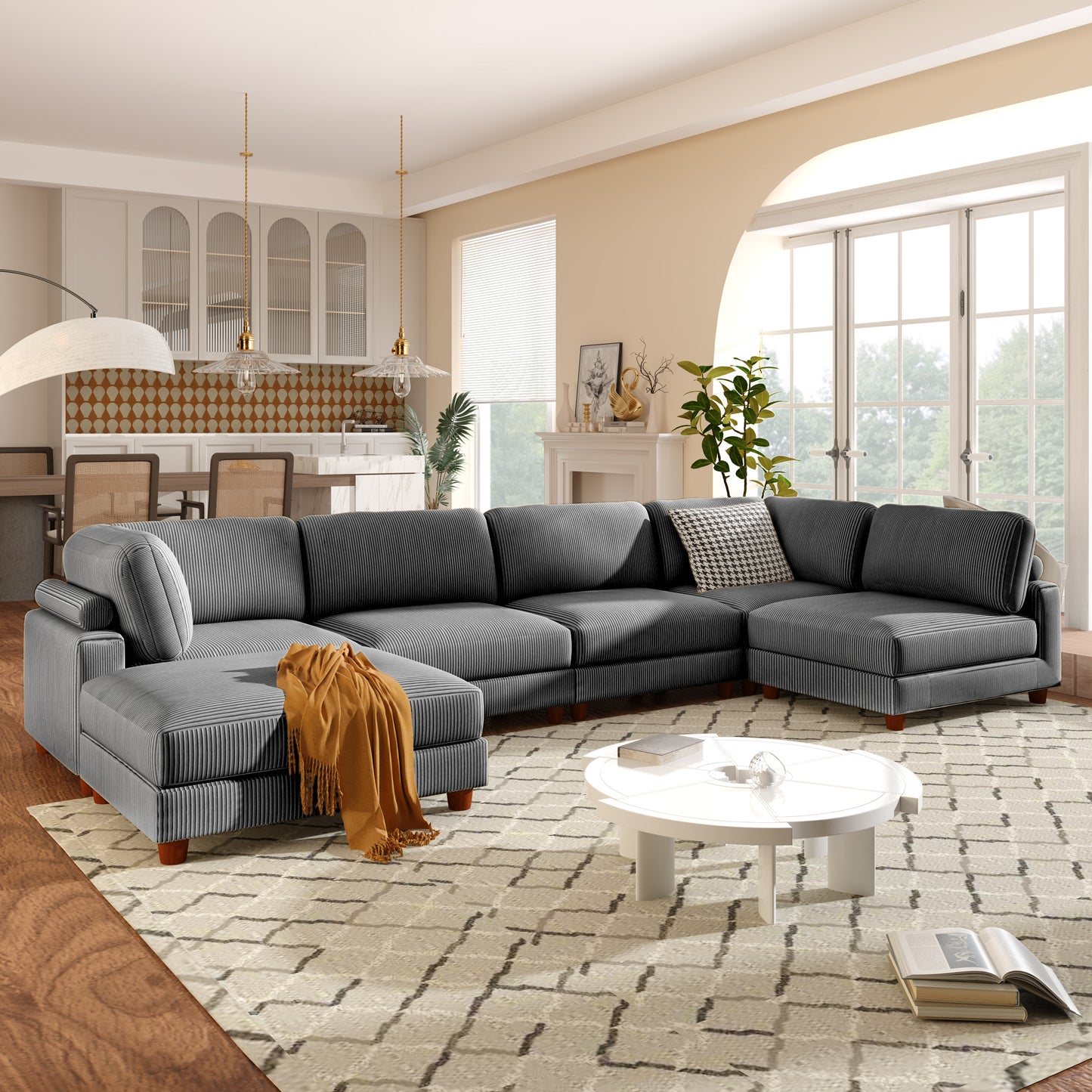 U-style 163''Modular Sectional Sofa,with Ottoman L Shaped Corner Sectional for Living Room,,Office,  Apartment (6-Seater)