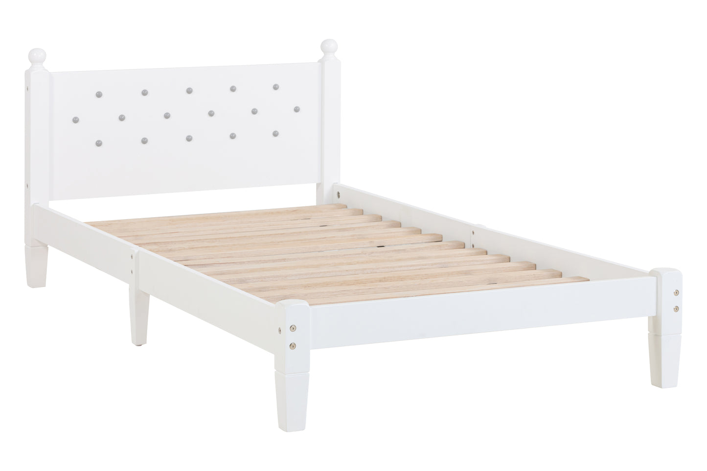 Twin Bed with Button-Decoration Headboard, with Bed Slats,White