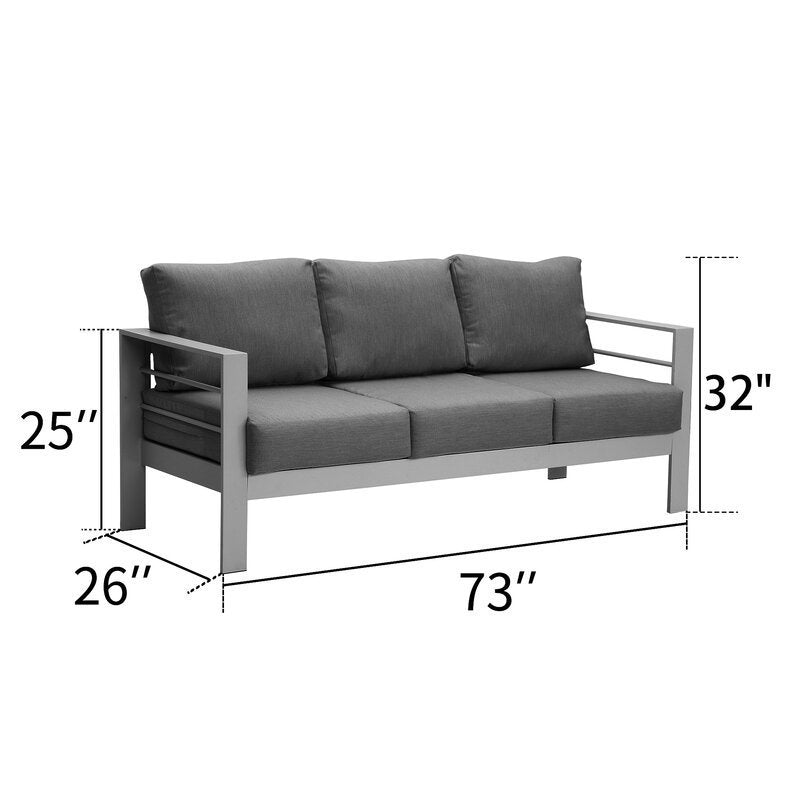 5 Pieces Outdoor All-Weather Conversation Set, Sectional Sofa, Aluminum  Couch  - Dark Gray Cushions