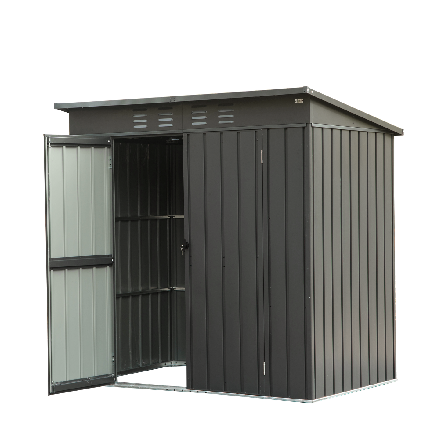 Backyard Storage Shed with Sloping Roof Galvanized Steel Frame Outdoor Garden Shed Metal Utility Tool Storage Room with Latches and Lockable Door for Balcony (5x3ft, Dark Gray)