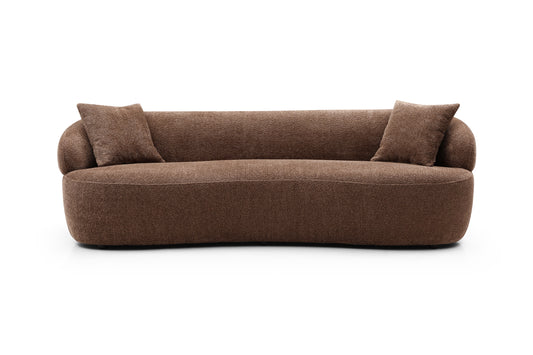 [SantaChoice] Brown Mid Century Modern Curved Sofa, 3 Seat Cloud couch Boucle sofa Fabric Couch for Living Room, Bedroom, Office