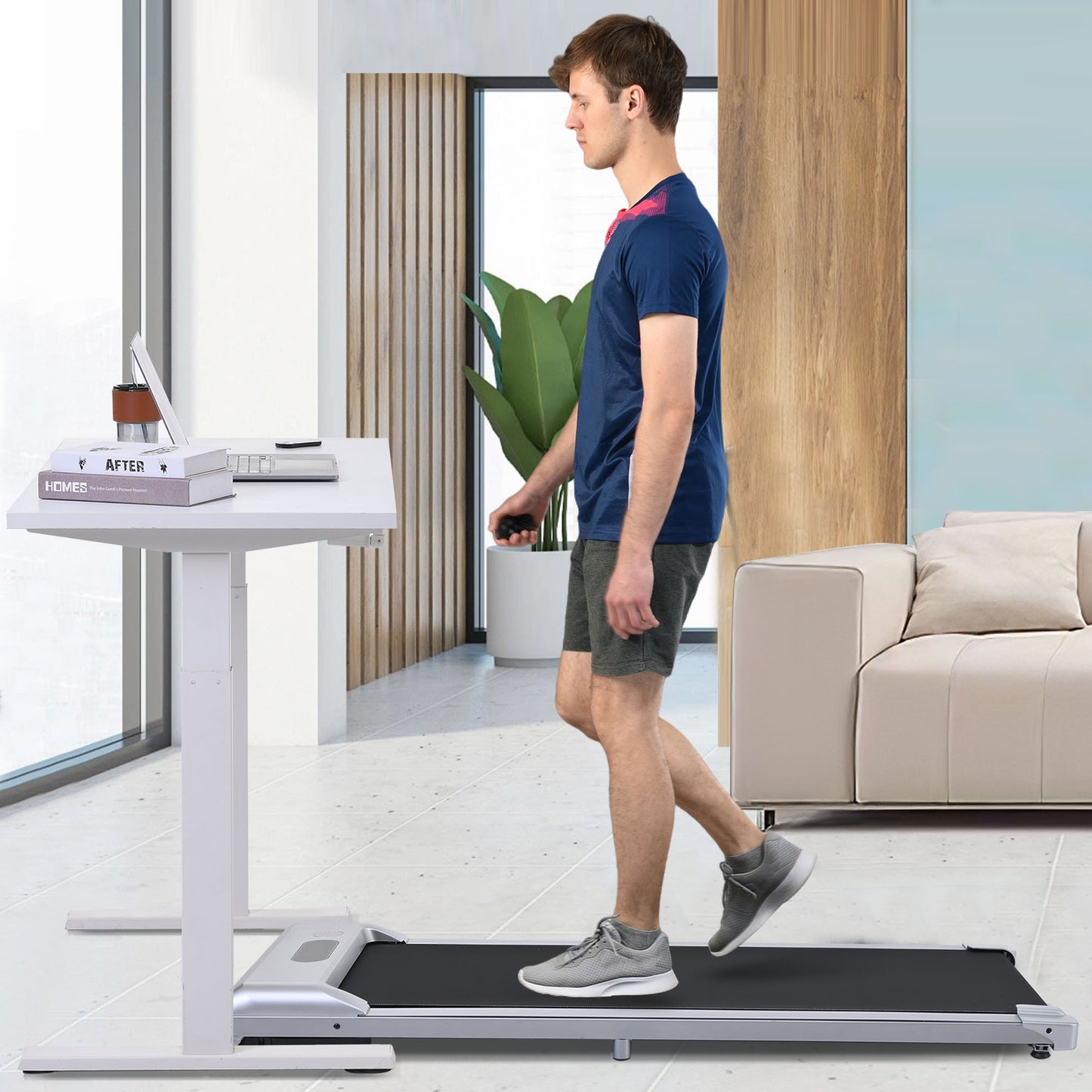 2 in 1 Under Desk Electric Treadmill 2.5HP, Remote Control, Display, Walking Jogging Running Machine Fitness Equipment for Home Gym Office