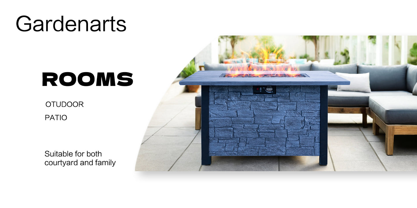 44" W x 25" H Outdoor Patio Propane Gas Fire Pit Table - 50,000 BTU High-temperature-resistant carving process for environmentally friendly materials with the effect of cultured stone