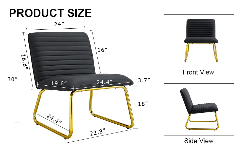 [SantaChoice] Black minimalist armless sofa chair with PU backrest and golden metal legs, suitable for offices, restaurants, kitchens, and bedrooms