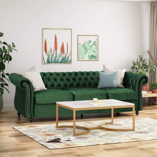 [SantaChoice] Durable 3-Seater Emerald Velvet Sofa, Combining Luxurious Comfort with Christmas Design, Perfect for Elegant Living Spaces, Featuring Plush Upholstery for Relaxation and a Touch of Sophisticated Style