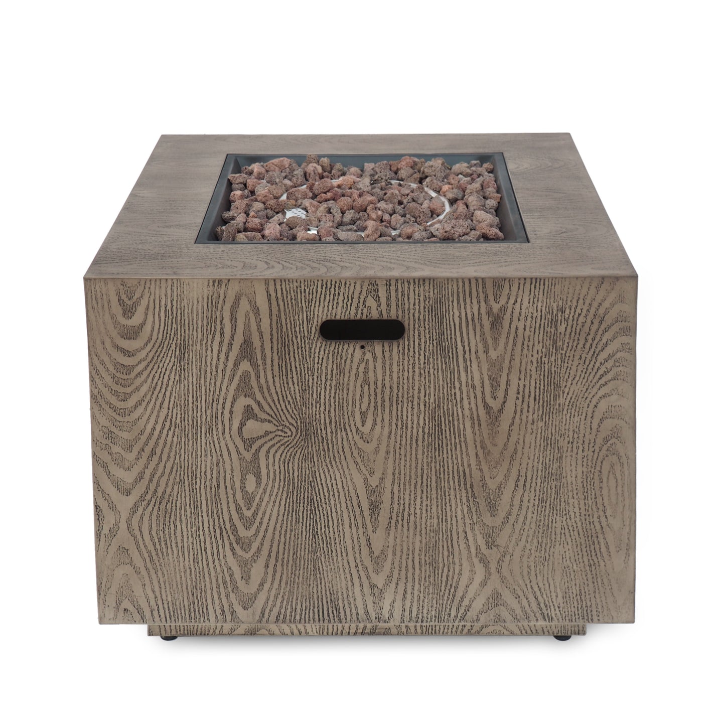 Outdoor Patio Gas Burning Fire Pit - 50, 000 BTU Tank Inside, Square, Iron Wood Pattern, Brown