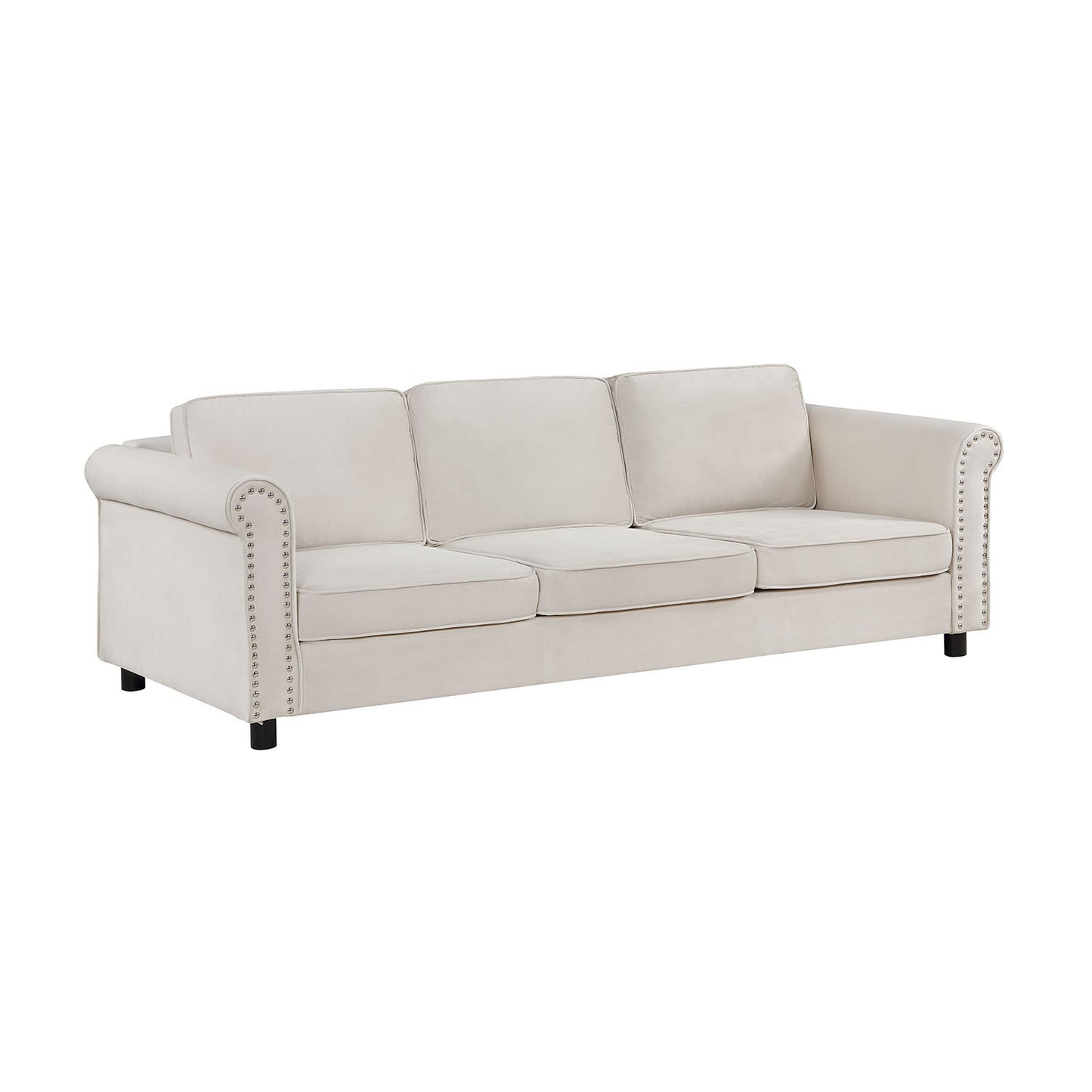 [SantaChoice] 89.37" Mid-Century Modern Couch Velvet Sofa Couch 3 Seater Sofa, Beige