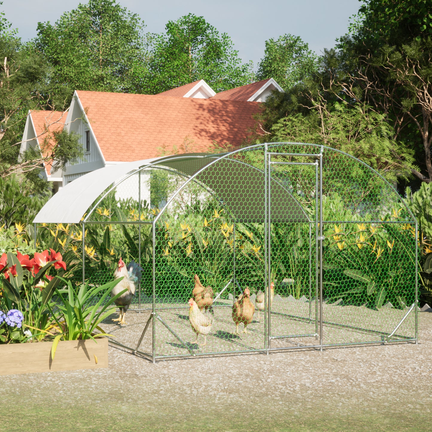 Large Chicken Coop Metal Chicken Run with Waterproof and Anti-UV Cover, Dome Shaped Walk-in Fence Cage Hen House for Outdoor and Yard Farm Use, 1" Tube Diameter, 9.84' x 13.12' x 6.56'