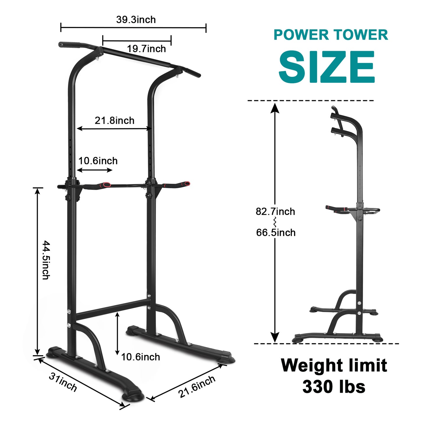 Power Tower Dip Station Adjustable Height Heavy Duty Multi-Function Fitness Training Equipment