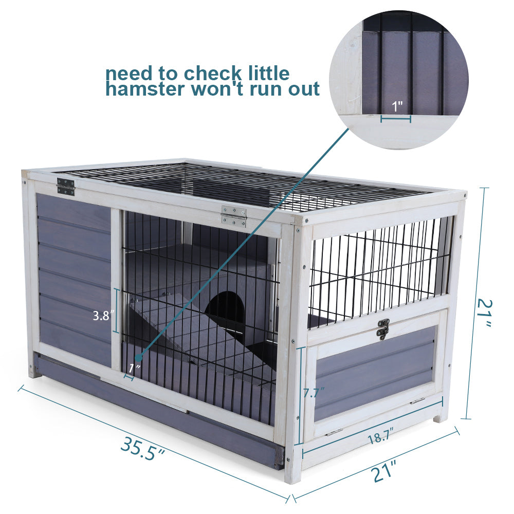 Wooden Rabbit Hutch Indoor Bunny House for Small Animals with Put Out Tray