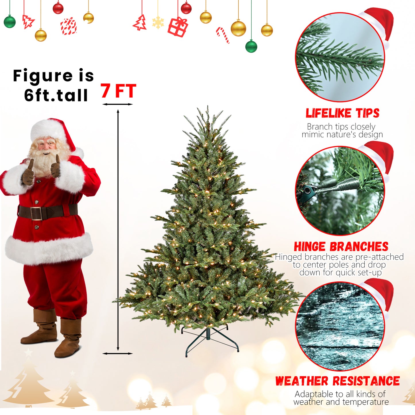 8FT Christmas Tree Simulate Nature Advanced Materials Premium Hinged Spruce Artificial Douglas Firs Tree, Christmas Holiday Party Atmosphere Decoration New Year Celebration PE + PVC Xmas Tree