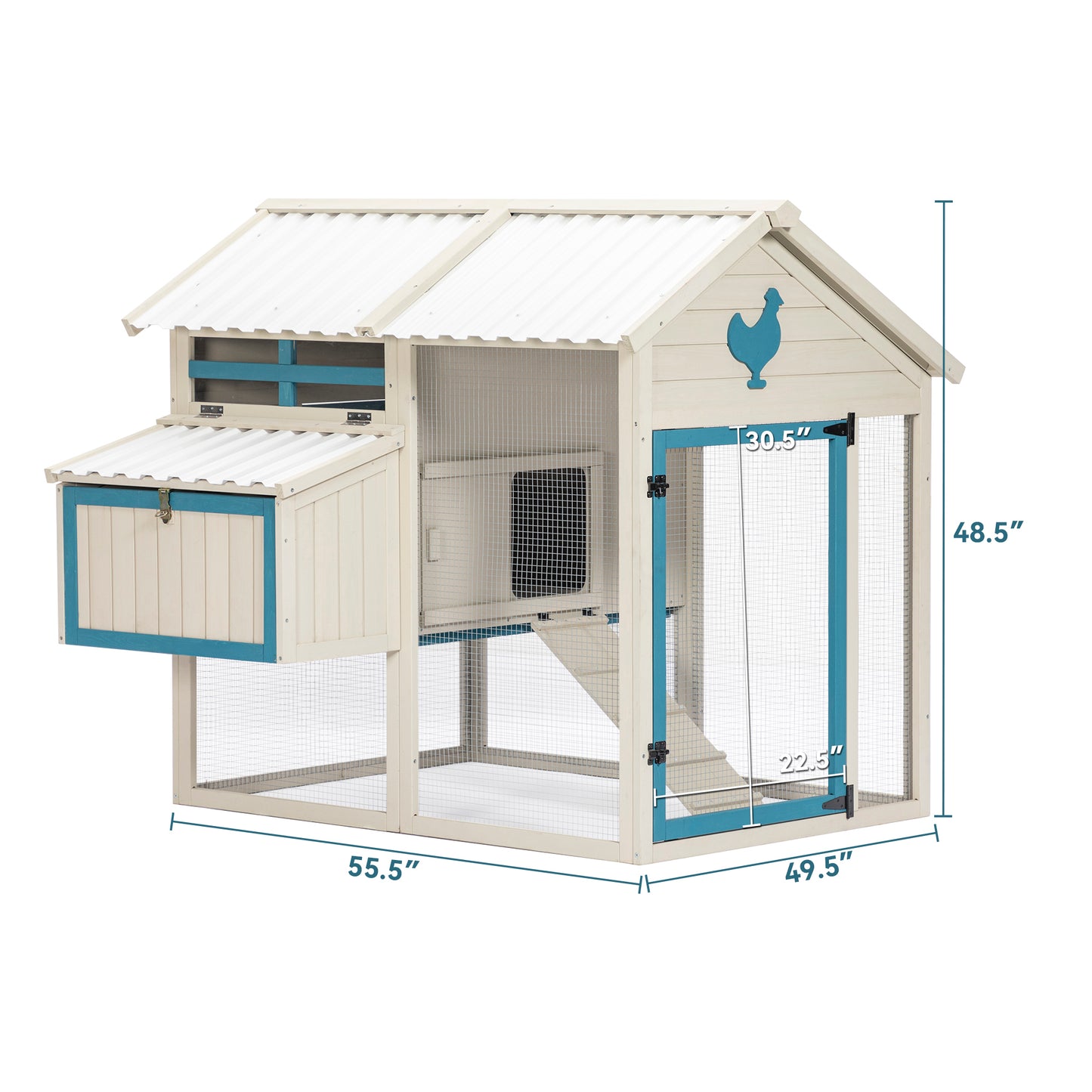 Weatherproof outdoor chicken coop with waterproof PVC roof. Outdoor chicken coop with removable bottom for easy cleaning.Large space Coop suitable for 6-8 chickens.