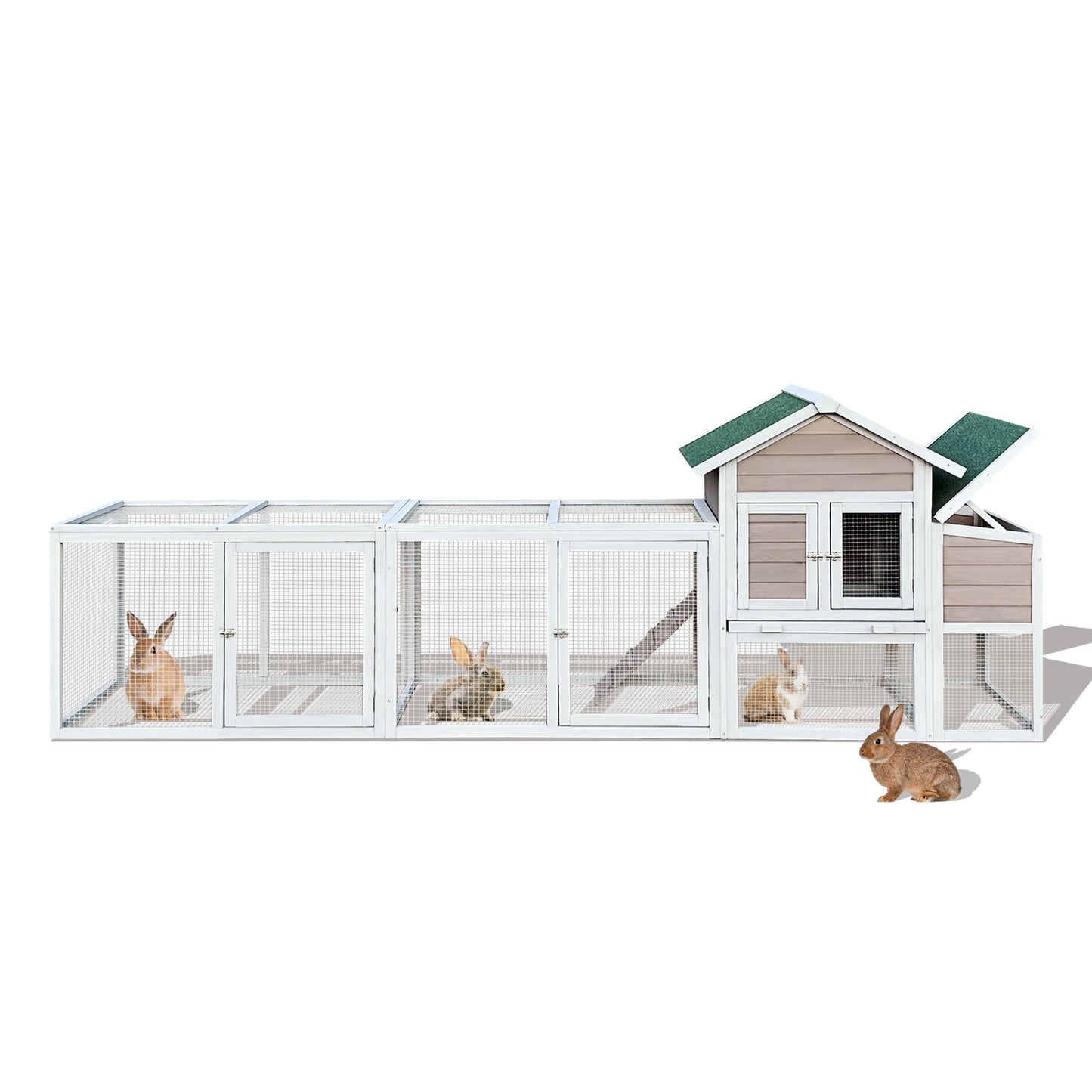 122" Large Gray Wood Chicken Coop Hen House Pet Rabbit Hutch Wooden Pet Cage Backyard with Nesting Box