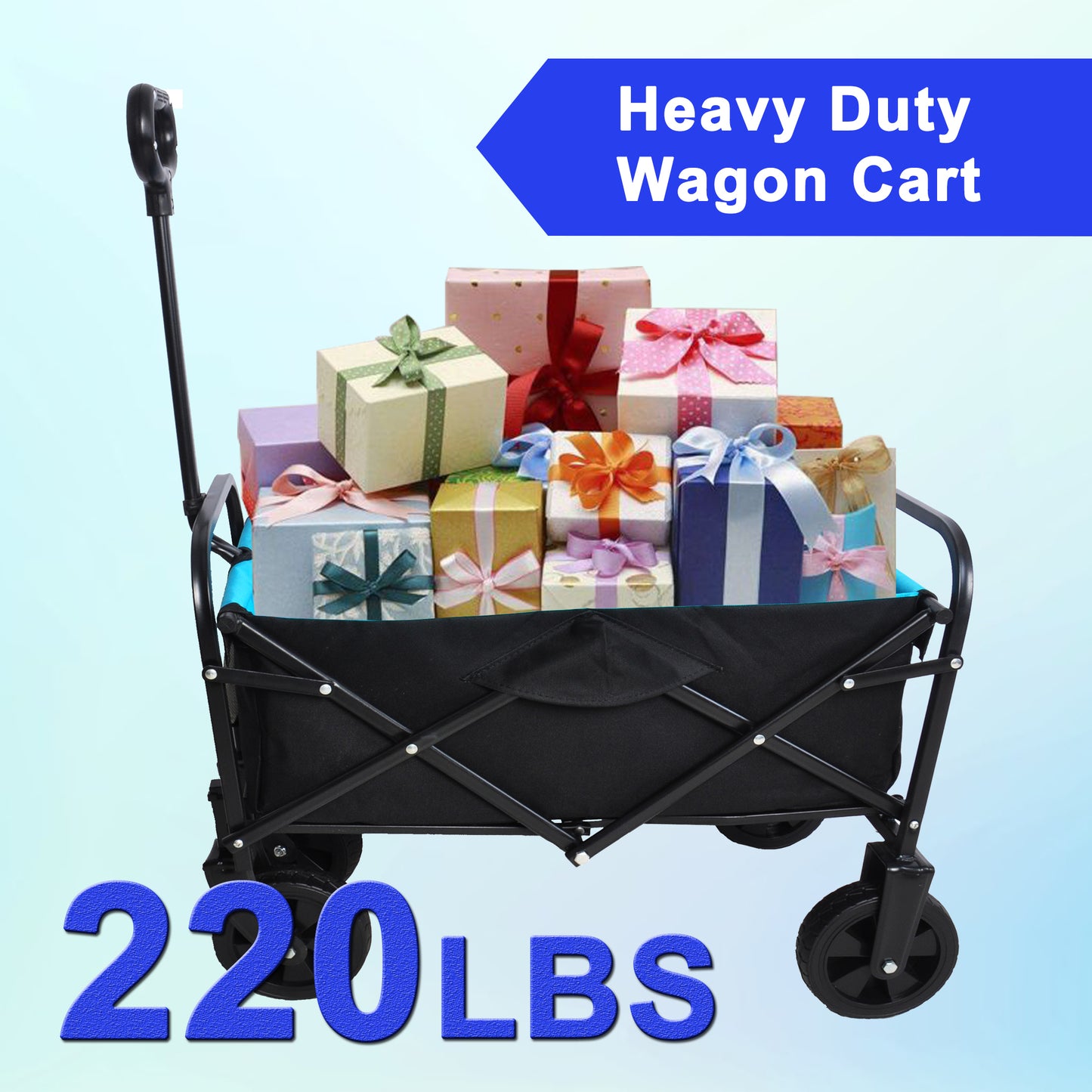 Mini Folding Wagon Garden Shopping Beach Cart (black+blue)