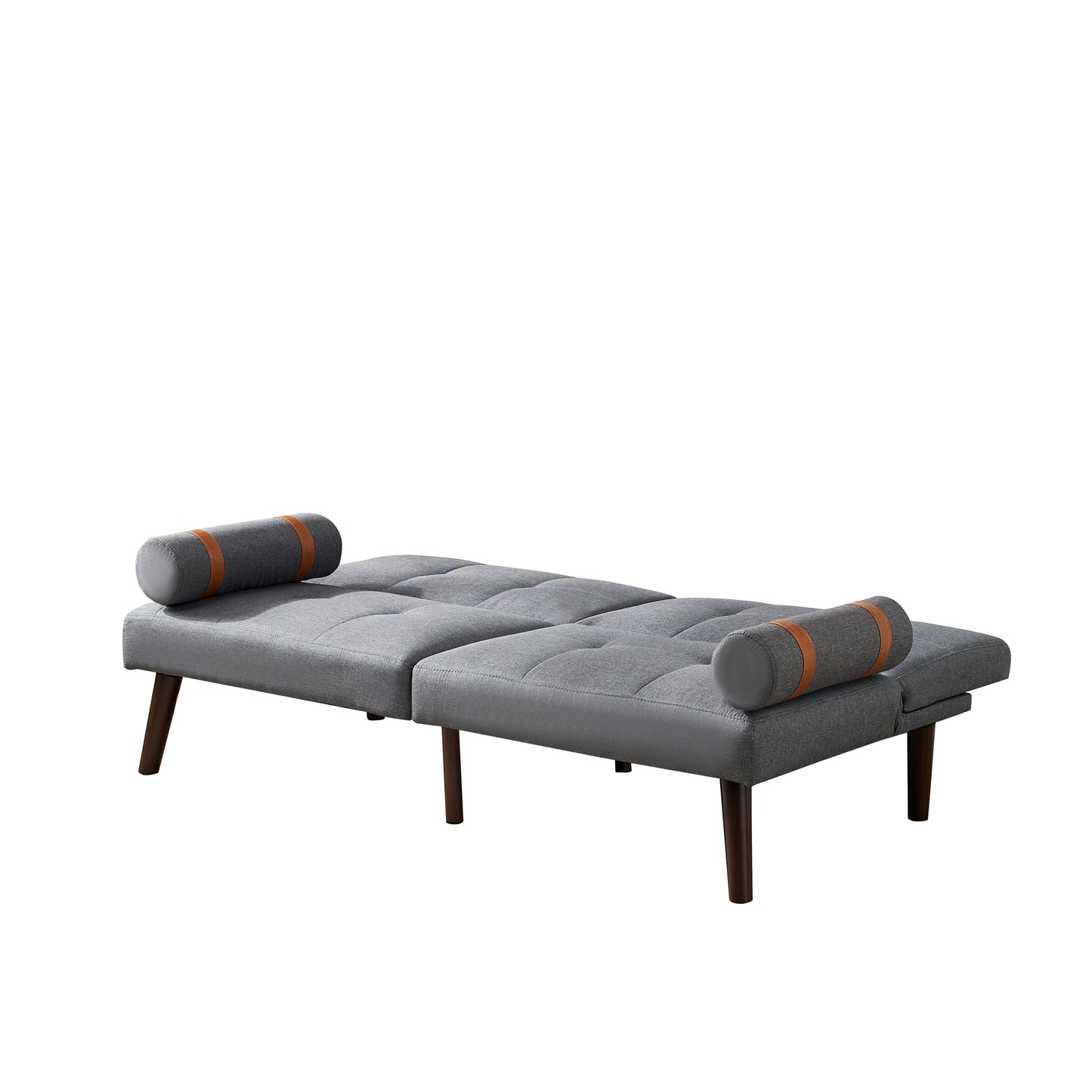 Convertible Sofa Bed Futon with Solid Wood Legs Linen Fabric Grey