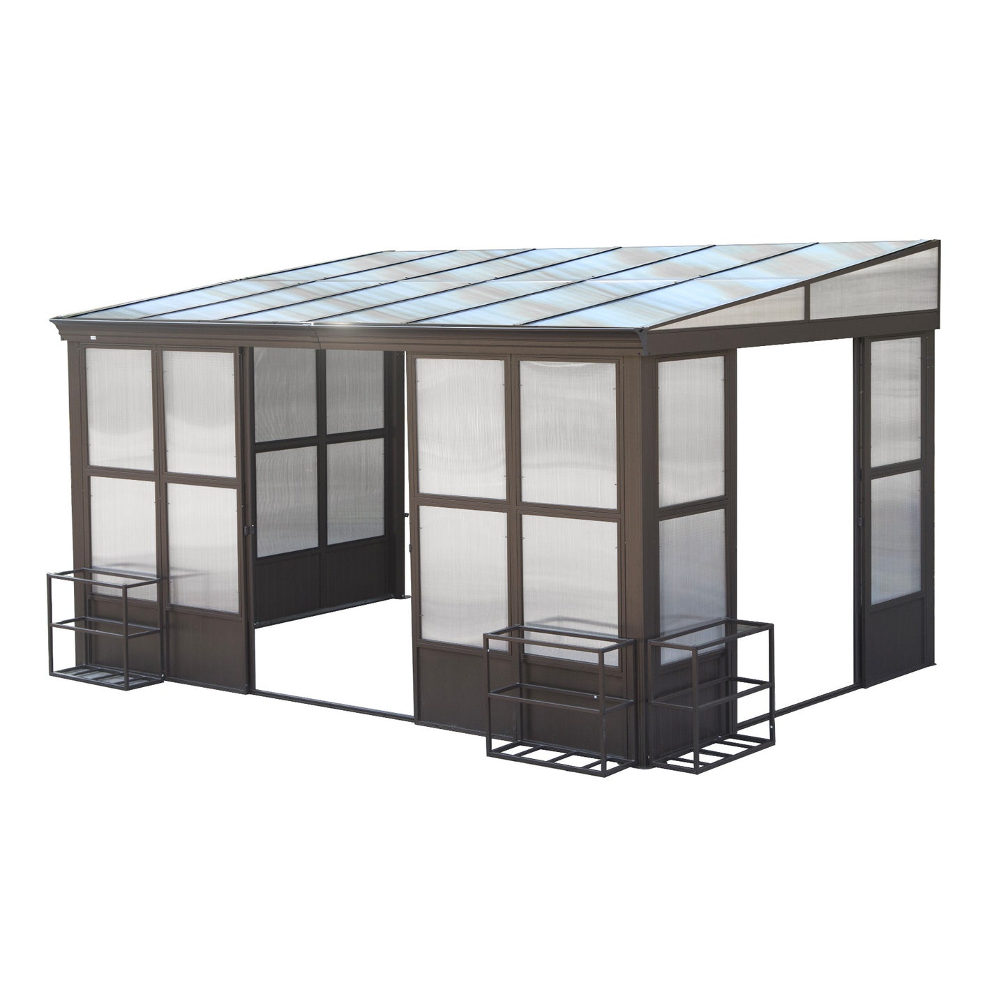 10x14FT All Season Sunroom, Outdoor Permanent Wall Mounted Solarium with Detachable Polycarbonate Windows, Aluminum Lean to Gazebo Sun Room with 2 Lockable Sliding Doors for Garden Patio Deck