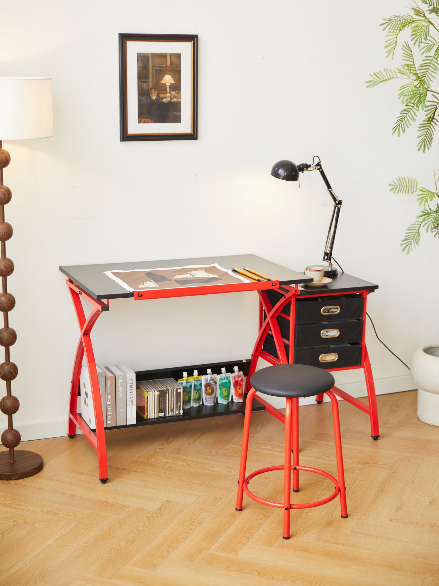 [SantaChoice] drafting table red with stool