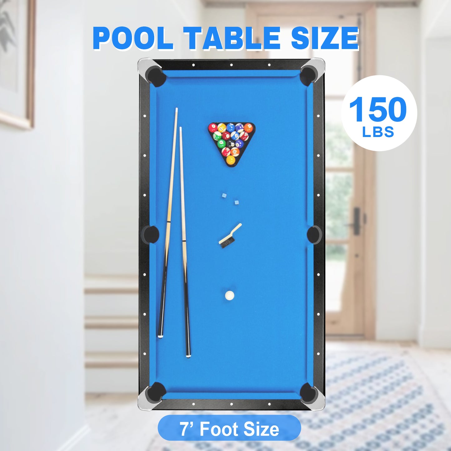 Billiards Table,Portable Pool Table, Includes Full Set of Balls, 2 Cue Sticks, Chalk, and Felt Brush,Folding Pool Table,Simple Assembly Needed,Family Movement