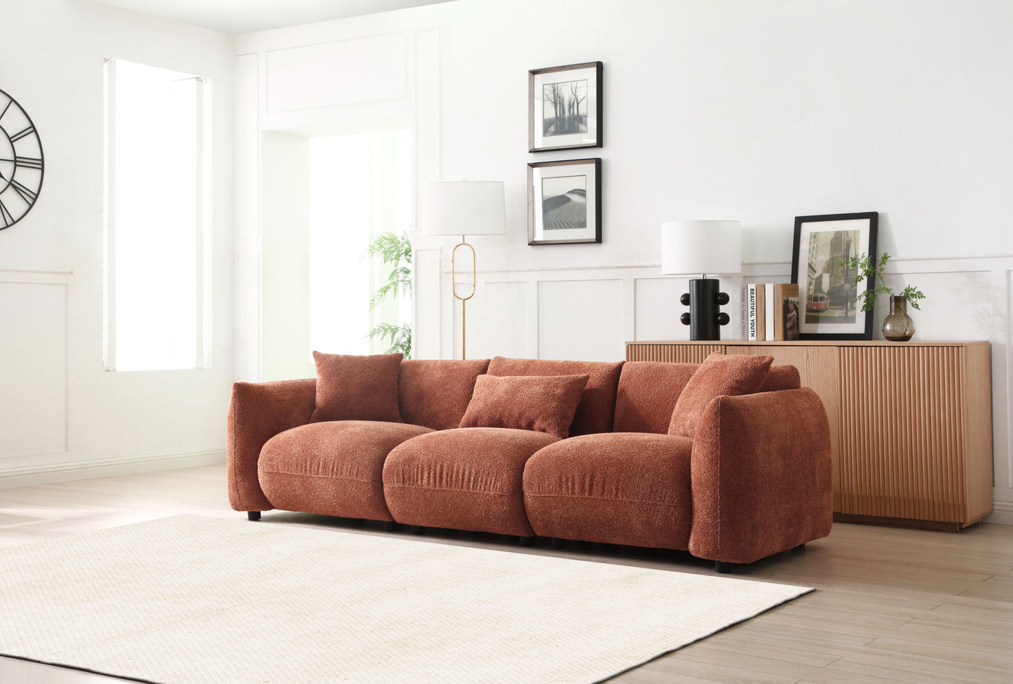 [SantaChoice] Mid Century Modern Couch 3-Seater Sofa for Livingroom, Orange