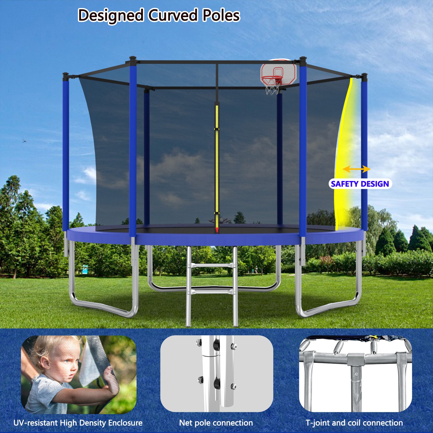 10FT Trampoline for Kids,  Basketball Hoop and Ladder, Outdoor Kids Trampoline with Safety Enclosure,Fast Assembly for Backyard Fun,ASTM Approved