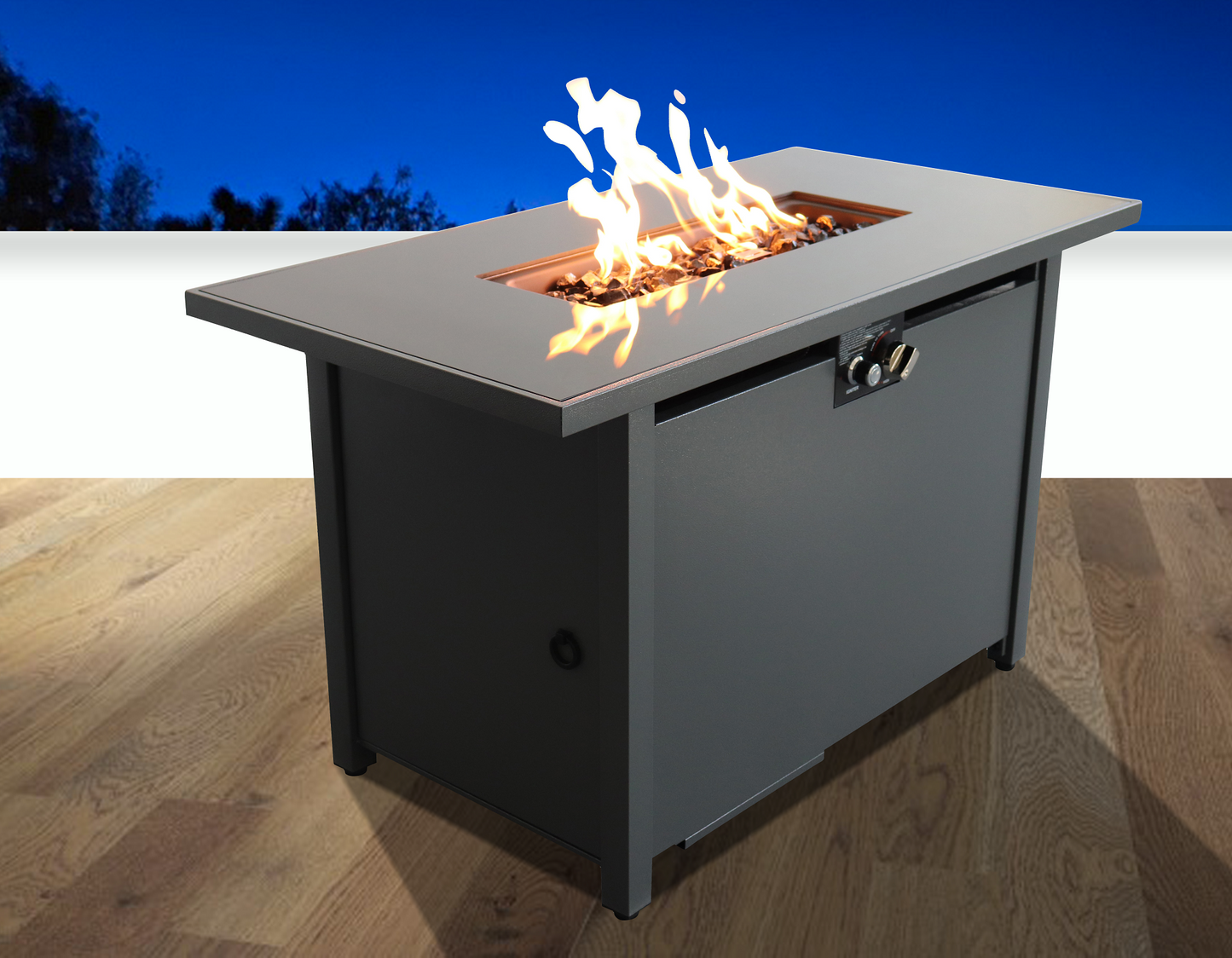 25'' H x 42'' W Steel Outdoor Fire Pit Table with Lid (Black)