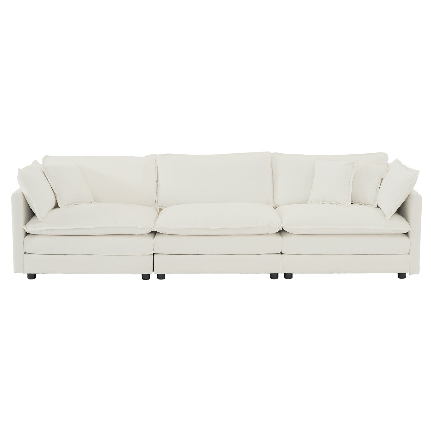 [SantaChoice] Free Combination Comfy Upholstery Modular Oversized L Shaped Sectional Sofa With Reversible Ottoman, White Chenille