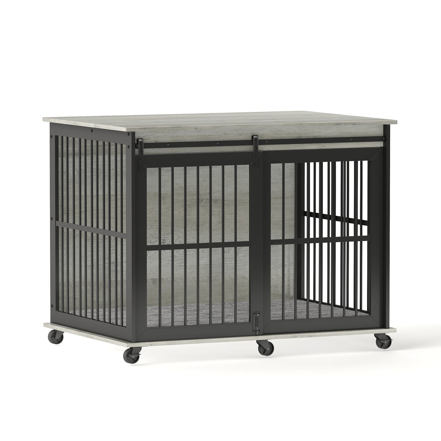 Furniture dog crate sliding iron door dog crate with mat. (Grey,43.7''W x 30''D x 33.7''H)