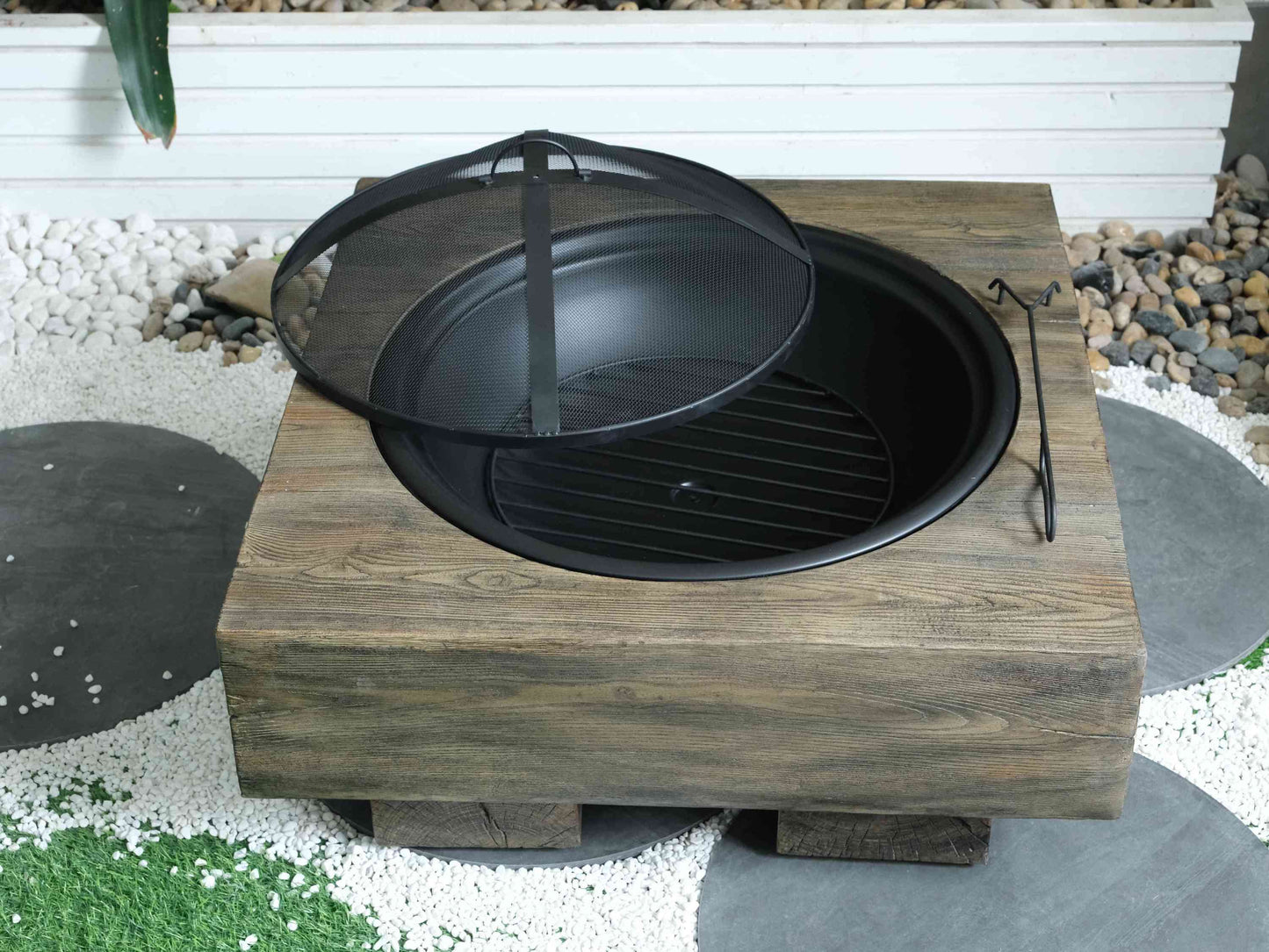 Wood-Fueled Outdoor Fire Pit with Wood Grain Design