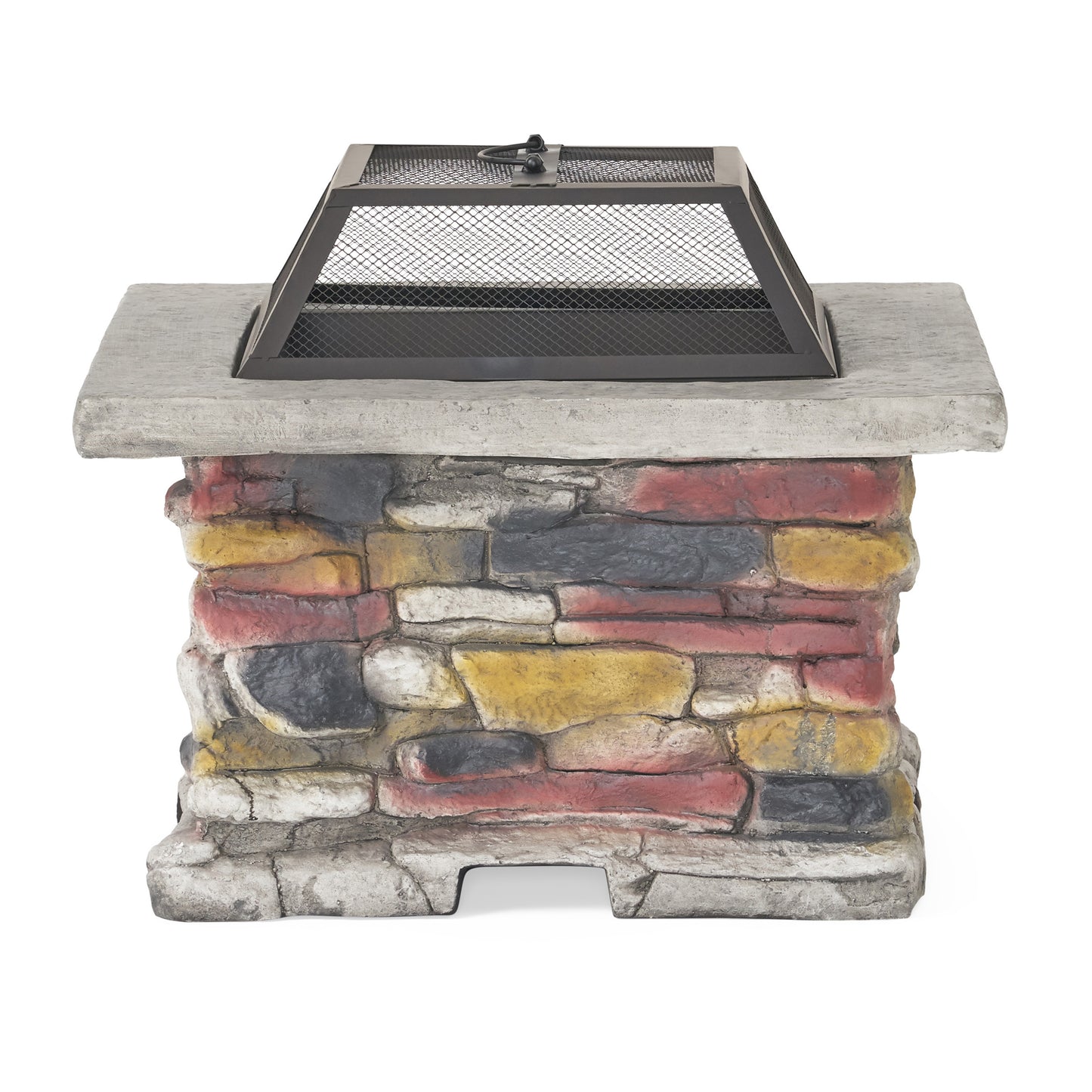 28" Concrete Wood Burning Outdoor Fire Pit Table with Lid - Stone Gray