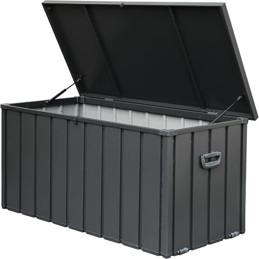 200 Gallon Outdoor Storage Deck Box Waterproof, Large Patio Storage Bin for Outside Cushions, Throw Pillows, Garden Tools, Lockable (Dark Gray)