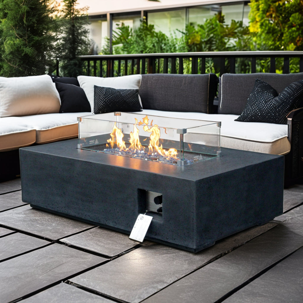 52 Inch Outdoor Concrete Propane gas rectangle Fire Pit table in Dark Gray color