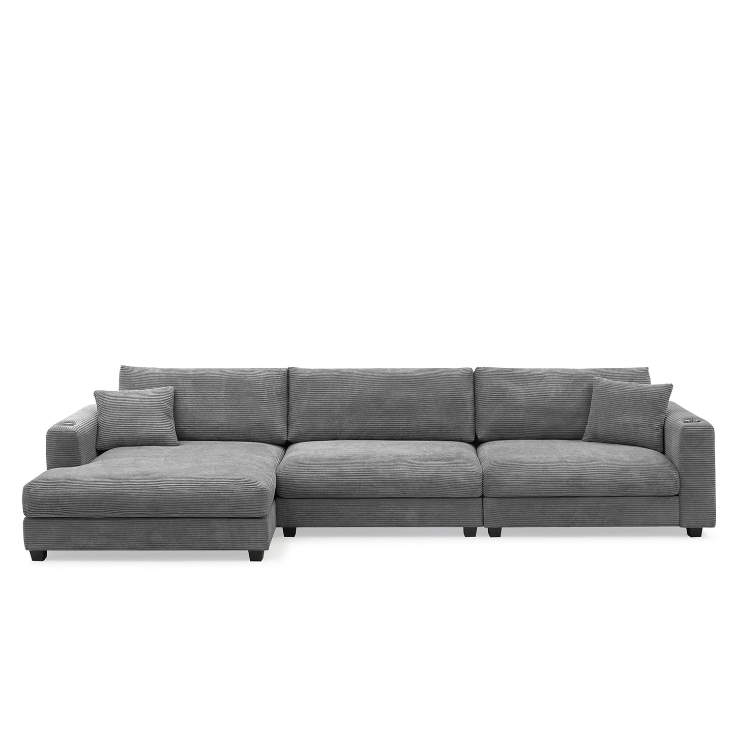 [SantaChoice] 134*54"Oversized Corduroy Sectional Sofa,L Shaped Cloud Couch with USB Charging Port,Cup Holder,Deep Seat Sofa Bed with 50" Chaise,Comfy Indoor Furniture for Living Room,3 Colors