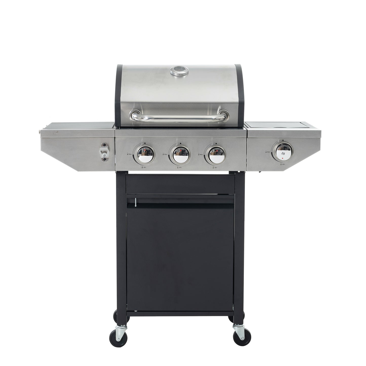 Propane Grill 3 Burner Barbecue Grill Stainless Steel Gas Grill with Side Burner, 37,000 BTU Outdoor Cooking, Patio, Garden Barbecue Grill, Black and Silver