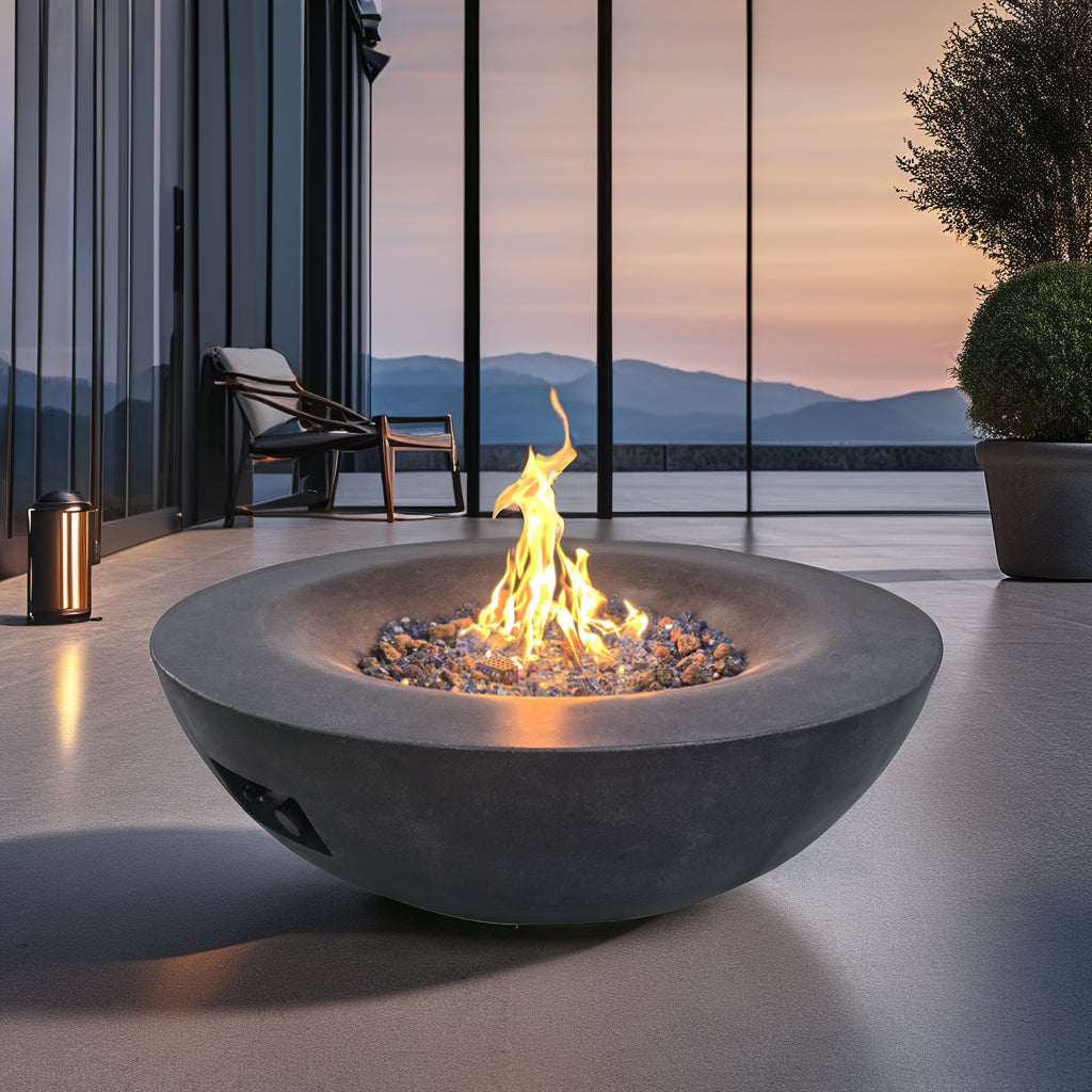 42 Inch Outdoor Concrete Propane gas Fire Pit bowl in Dark Gray color