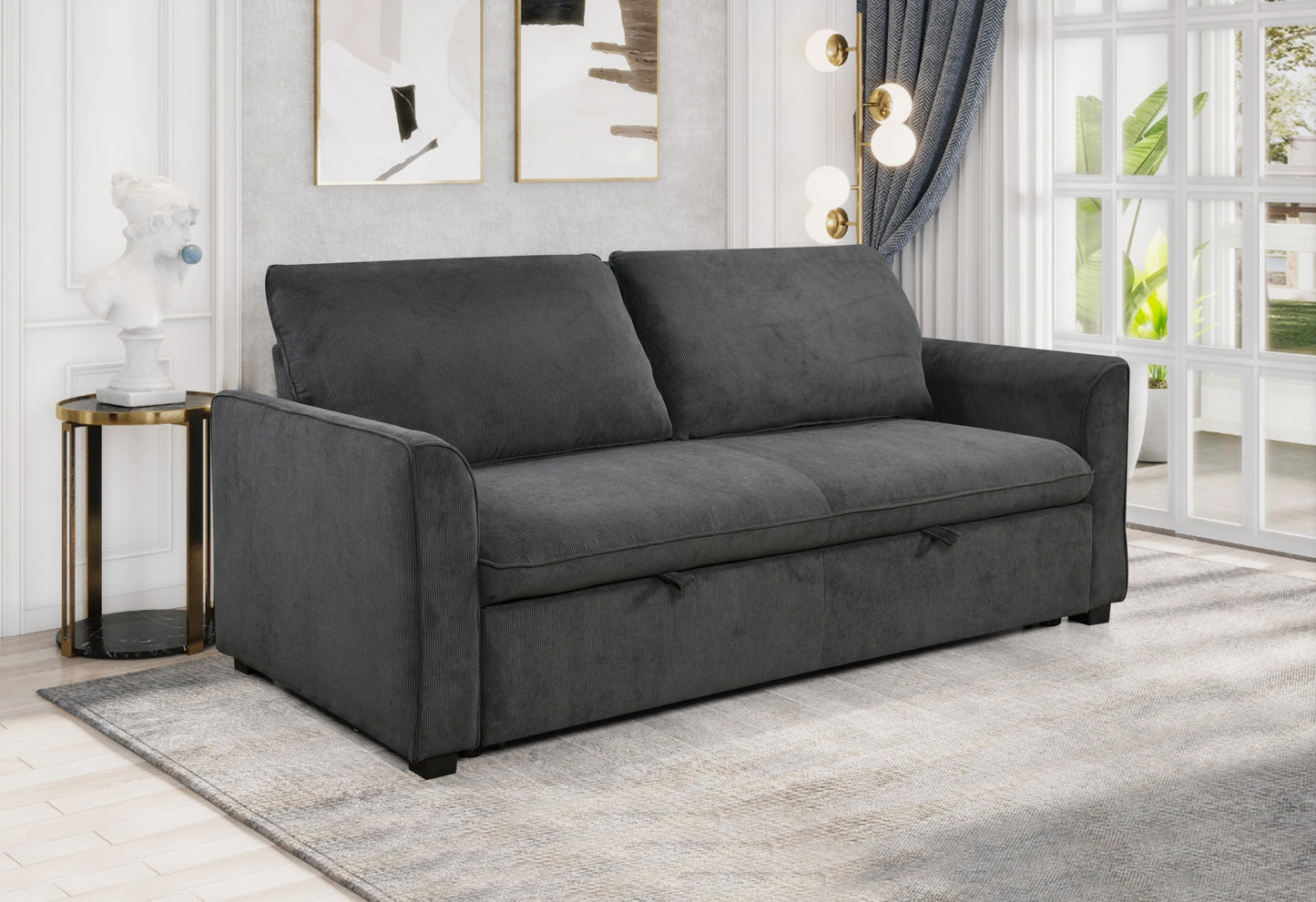 [SantaChoice] 78 Inch 3 in 1 Convertible Sleeper Sofa Bed, Modern Fabric Loveseat Futon Sofa Couch w/Pullout Bed, Small Love Seat Lounge Sofa w/Reclining Backrest, Furniture for Living Room, Dark Gray