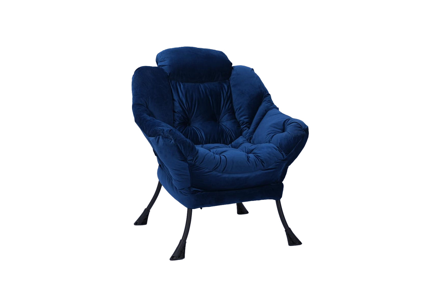 [SantaChoice] Living Room Chairs Modern Cotton Fabric Lazy Chair, Accent Contemporary Lounge Chair, Single Steel Frame Leisure Sofa Chair with Armrests and A Side Pocket (Blue) ,with ottoman ,with footrest