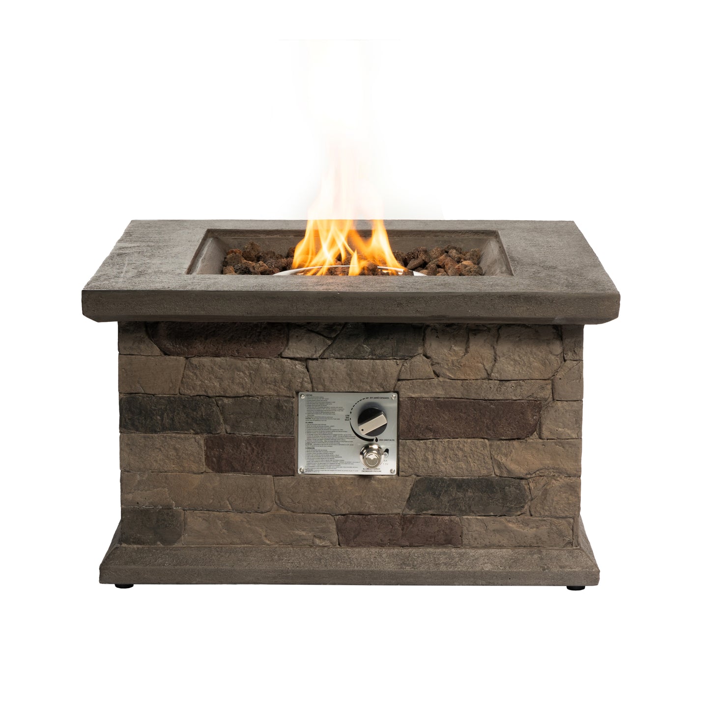 Outdoor Propane Fire Pit Table 28-inch Imitation Stone Square Concrete Propane Fire Pit with Lava Rocks and Rain Cover 40,000 BTU Gas Smokeless Fire Pit for Outside Patio,Garden,Deck,Backyard